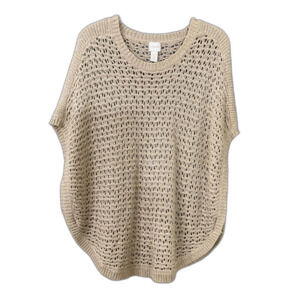 Chico's crochet knit Poncho Sequin S/M Boho Top Flowy Topper short sleeves
